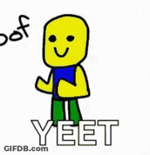 Roblox Character With Blue Shirt And Green Pants Next To Yeet GIF