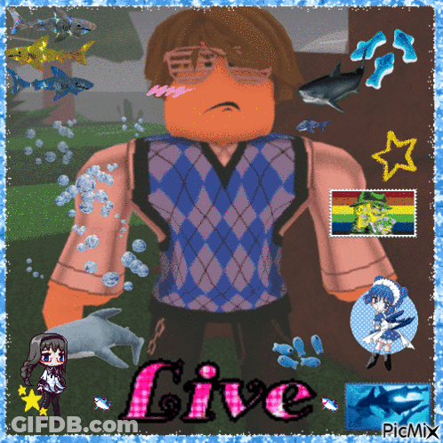 Roblox Character With Sharks Saying Live GIF
