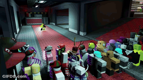 Roblox Characters Standing In Room With Red Carpet GIF