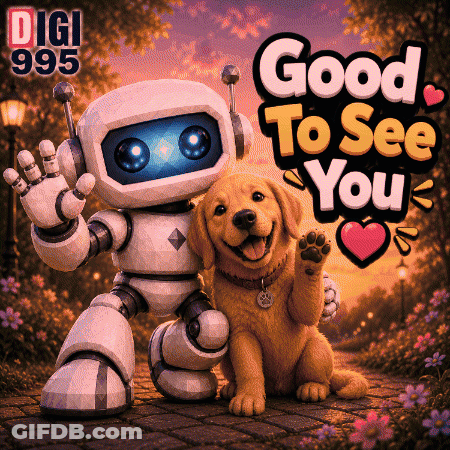 Robot And Dog Saying Good To See You GIF