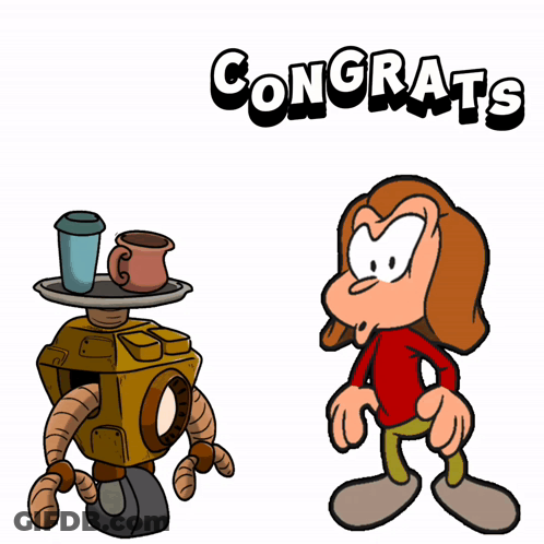 Robot And Girl Cartoon Saying Congrats GIF