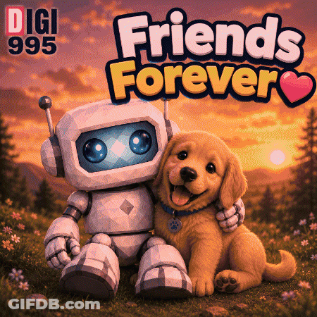 Robot And Puppy Friends Forever GIF
