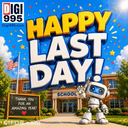 Robot At School Saying Happy Last Day GIF
