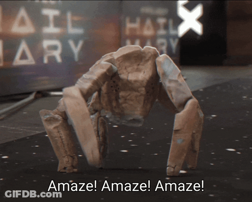 Robot Crawling Past Hail Mary Sign GIF