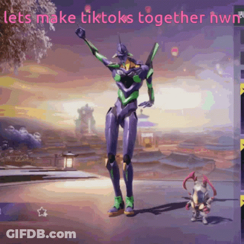 Robot Dancing In Front Of Let's Make Tiktoks Together Sign GIF
