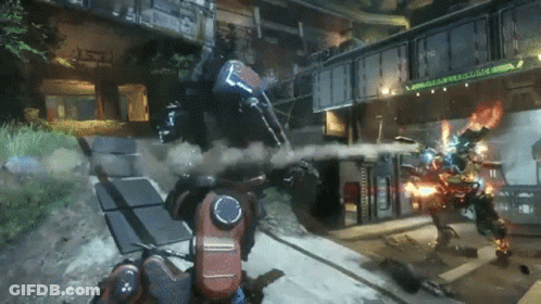 Robot Destroyed By Another Robot In Video Game GIF