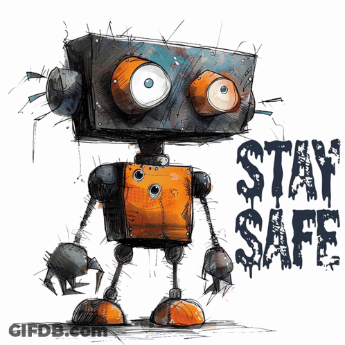 Robot Drawing Saying Stay Safe GIF