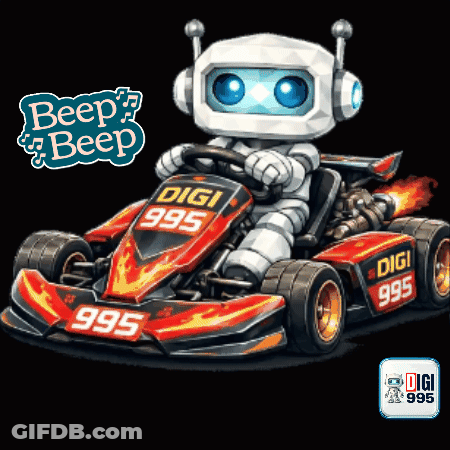 Robot Driving Go Kart Saying Digi GIF