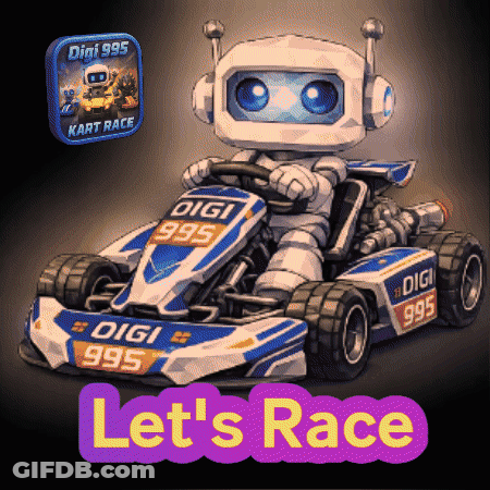 Robot Driving Go Kart Saying Digi GIF