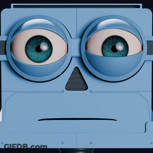Robot Face With Blue Eyes And Skull GIF