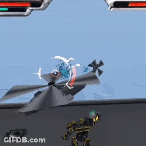 Robot Fighting Another Robot With Buildings GIF