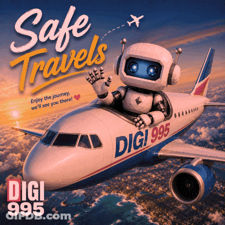 Robot Flying In Plane Safe Travels Ad GIF