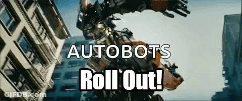 Robot Flying Over City Autobots Roll Out GIF