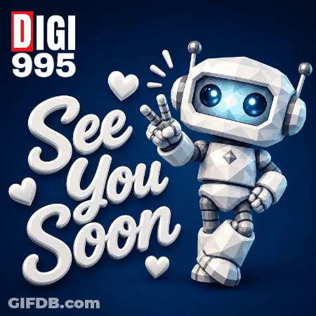 Robot Giving Peace Sign Saying See You Soon GIF