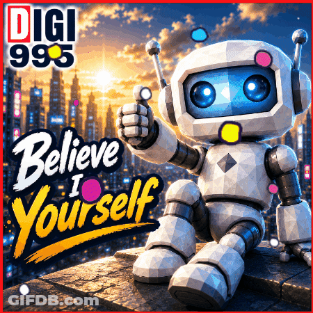 Robot Giving Thumbs Up Saying Believe In Yourself GIF