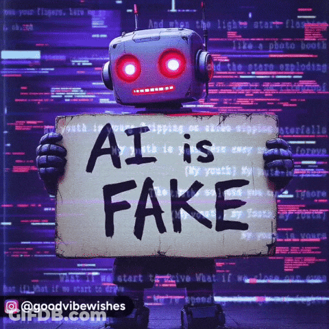 Robot Holding Ai Is Fake Sign GIF