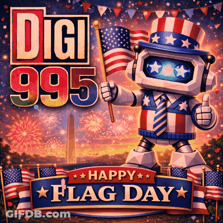Robot Holding American Flag Digi 995 Happy Flag Day GIF