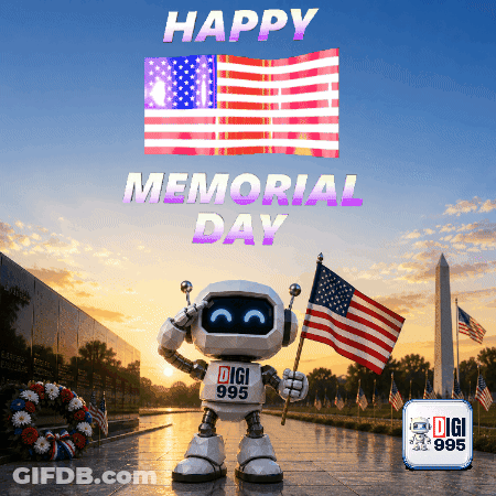 Robot Holding American Flag Happy Memorial Day GIF