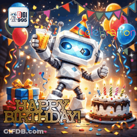 Robot Holding Beer Happy Birthday GIF