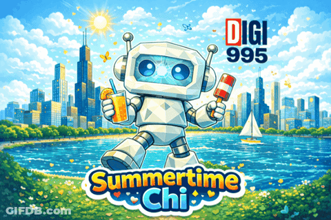 Robot Holding Drink And Ice Cream Cone Summertime Chi GIF
