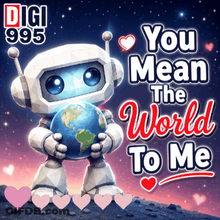 Robot Holding Globe You Mean The World To Me GIF