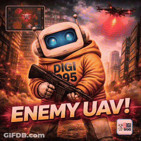 Robot Holding Gun Enemy UAV GIF
