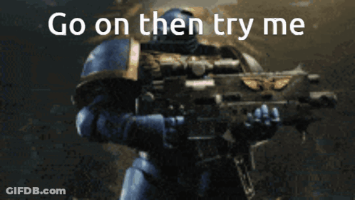 Robot Holding Gun Saying Go On Then Try Me GIF