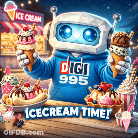Robot Holding Ice Cream In Digi 995 Sweatshirt GIF