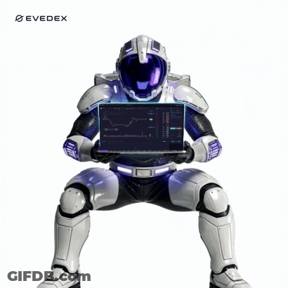 Robot Holding Laptop With Evedex GIF