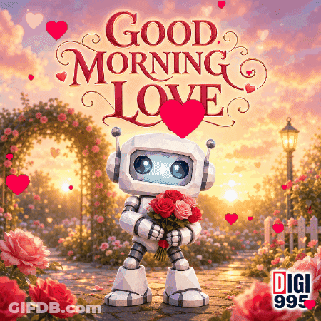 Robot Holding Roses Good Morning Love GIF