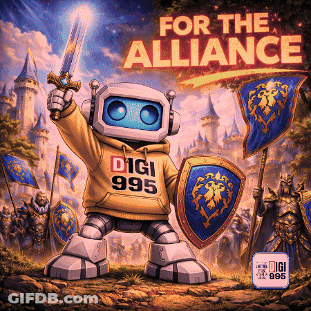 Robot Holding Sword And Shield For The Alliance GIF