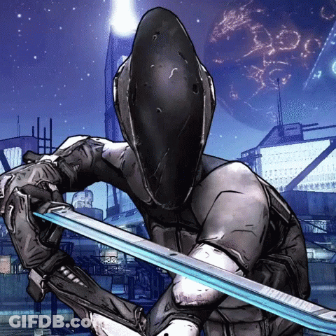 Robot Holding Sword On Purple Background GIF
