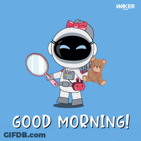Robot Holding Teddy Bear And Mirror GIF