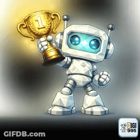 Robot Holding Trophy Number One GIF