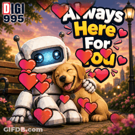 Robot Hugging Dog Saying Always Here For You GIF