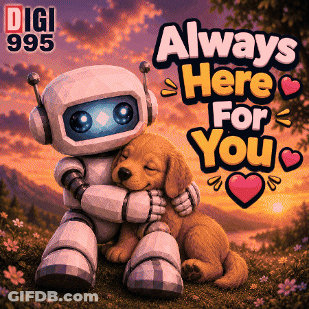 Robot Hugging Puppy Always Here For You GIF