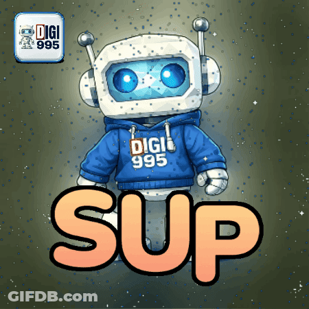 Robot In Blue Hoodie Saying Digi 995 GIF