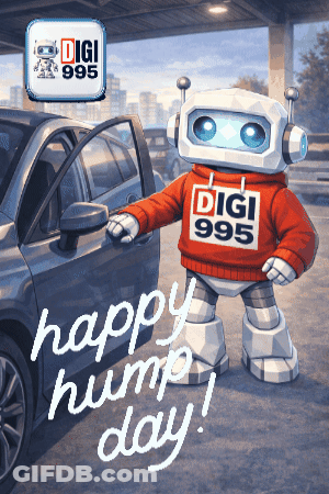Robot In Digi 993 Sweater Next To Car GIF