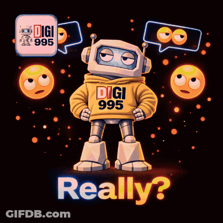 Robot In Digi 995 Hoodie Surrounded By Emojis GIF