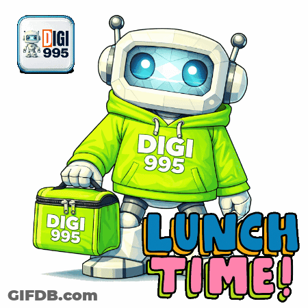 Robot In Green Digi 995 Sweatshirt Holding Lunch Box GIF
