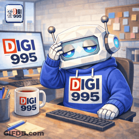 Robot In Headphones Wearing Digi 995 Sweatshirt GIF