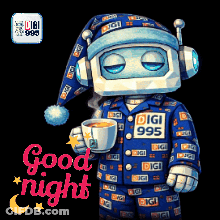 Robot In Pajamas Holding Coffee Good Night GIF