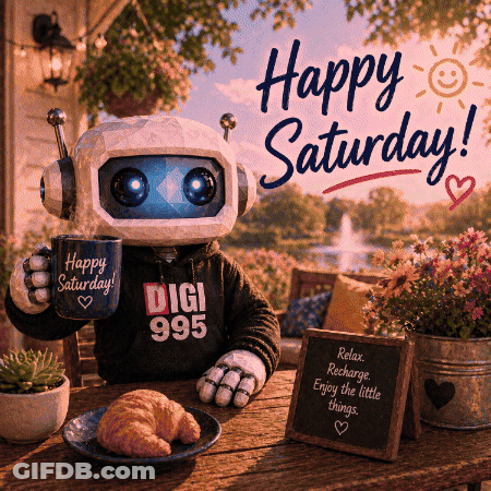 Robot In Pajamas With 995 Logo GIF