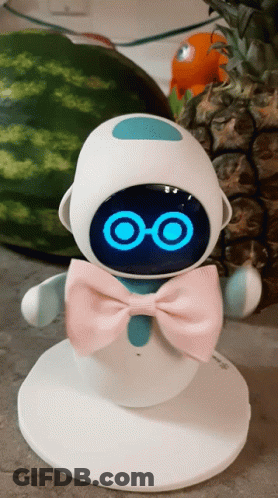 Robot In Pink Bow Tie And Glasses With Watermelon And Pineapple GIF