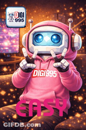 Robot In Pink Hoodie Giving Peace Sign GIF