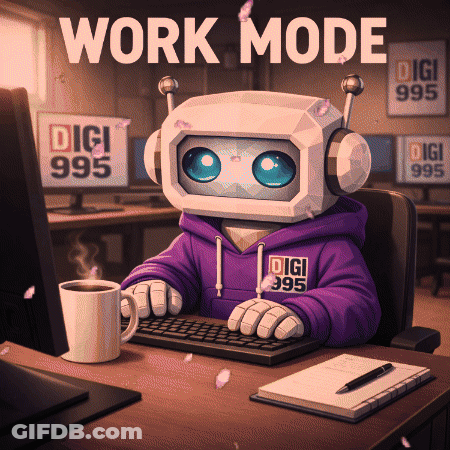Robot In Purple Digi Hoodie Typing GIF