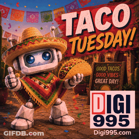 Robot In Sombrero Holding Taco Thumbs Up GIF