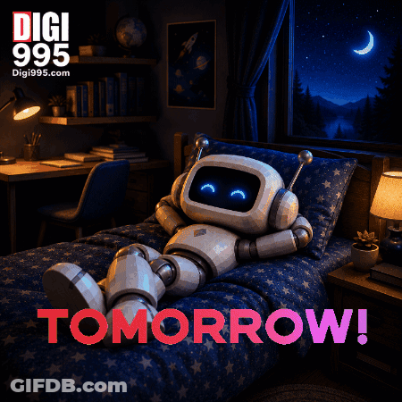 Robot Laying In Bed Saying Tomorrow GIF