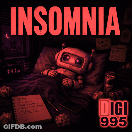 Robot Lying In Bed With Insomnia GIF