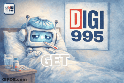 Robot Lying In Bed With Thermometer In Front Of Digi 995 Get Sign GIF